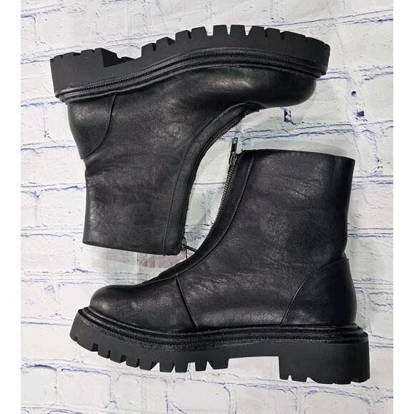 American Eagle Black Faux Leather Ankle Boots Booties Shoes Front Zip SZ 8.5 - Picture 7 of 12